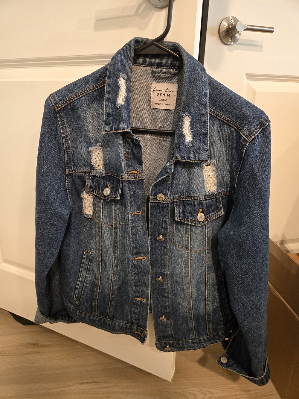 Love Tree Distressed Blue Denim Jacket